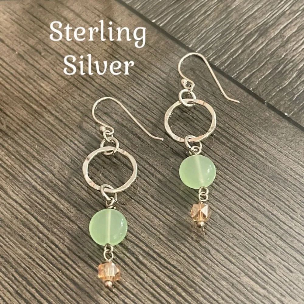 Sterling Silver Dangle Earrings with Hammered Circles & Beads